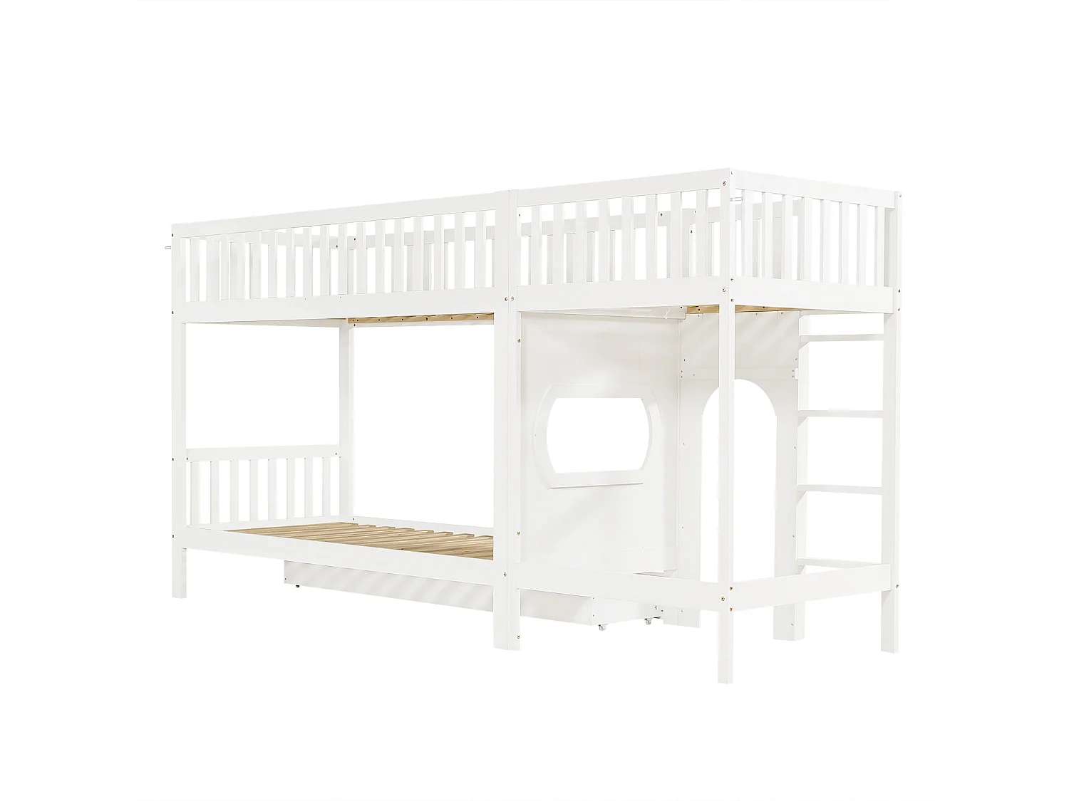 Lit superposé enfants 90 x 200 cm blanc avec tiroir - Pin + MDF + contreplaqué