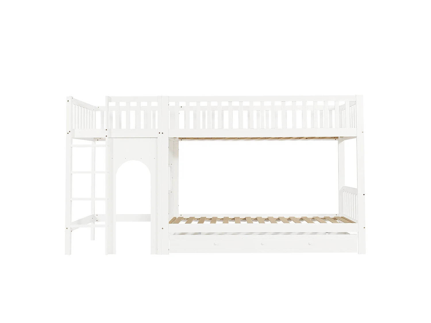 Lit superposé enfants 90 x 200 cm blanc avec tiroir - Pin + MDF + contreplaqué