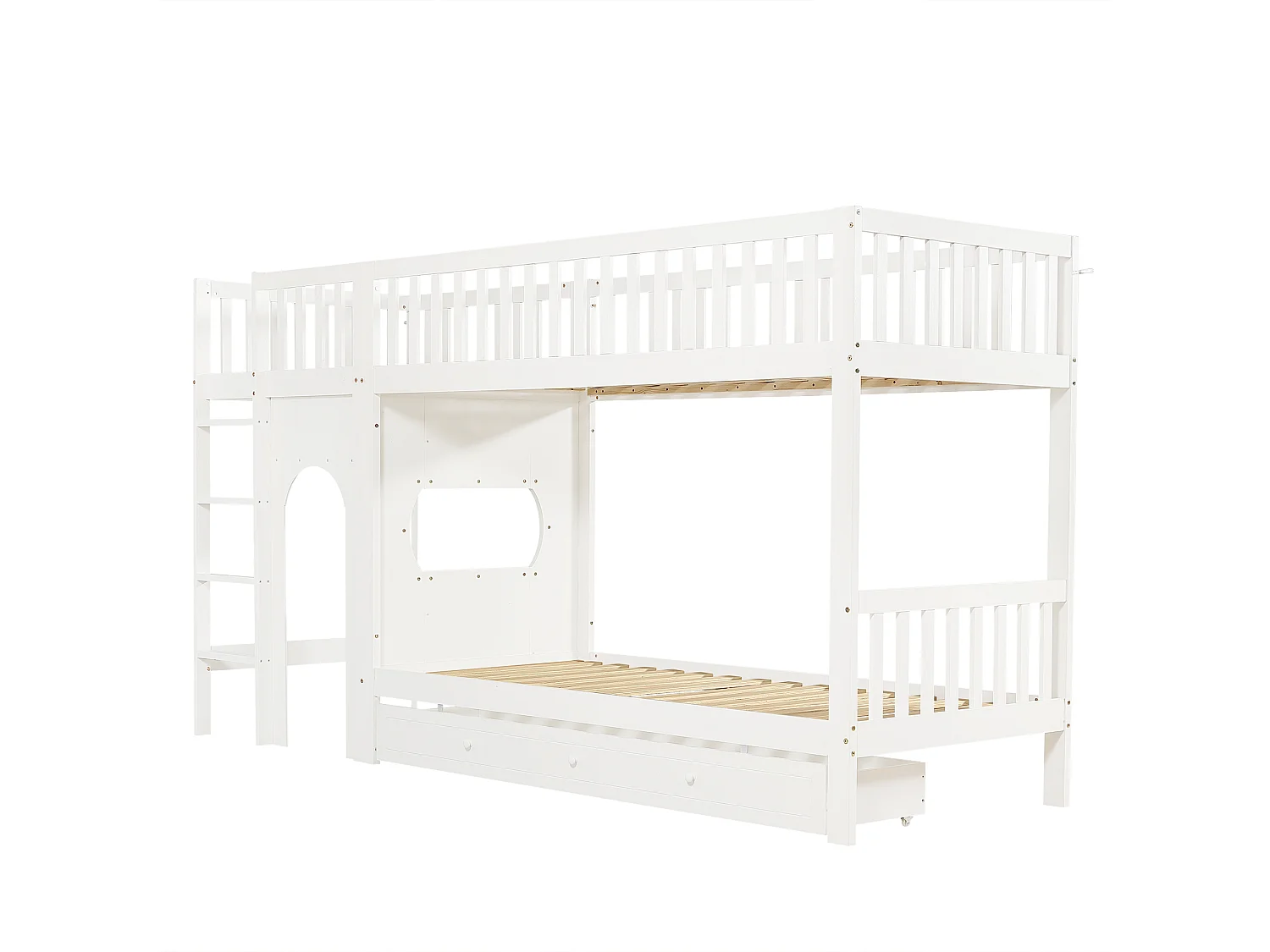 Lit superposé enfants 90 x 200 cm blanc avec tiroir - Pin + MDF + contreplaqué