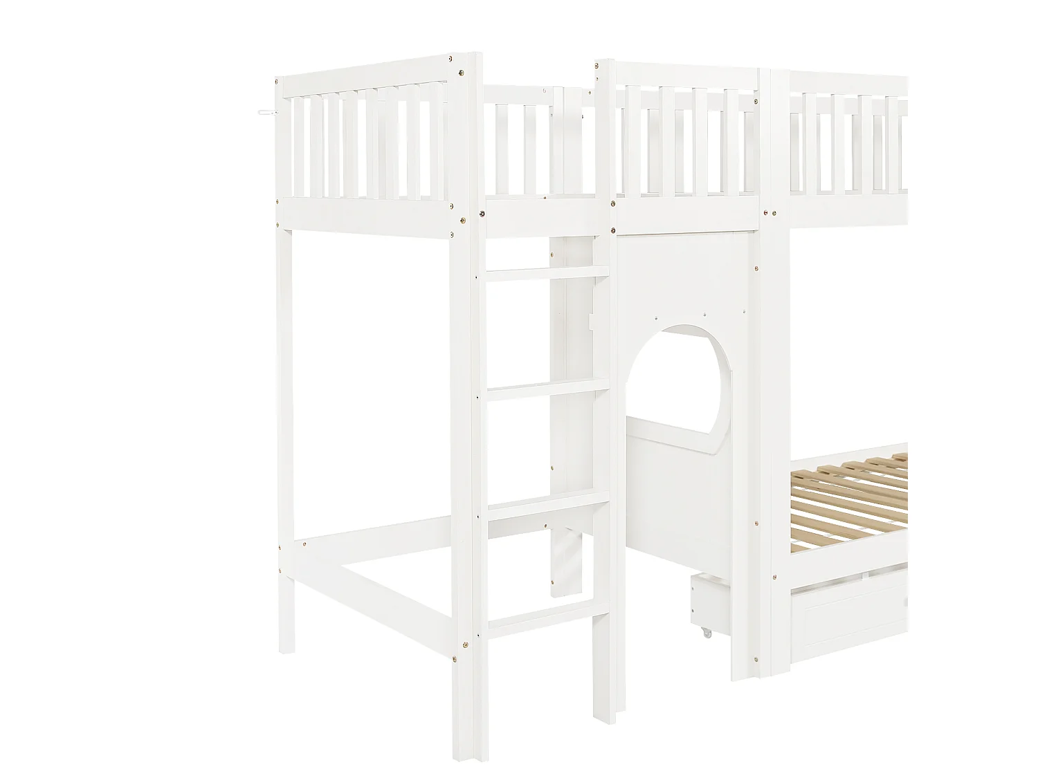 Lit superposé enfants 90 x 200 cm blanc avec tiroir - Pin + MDF + contreplaqué