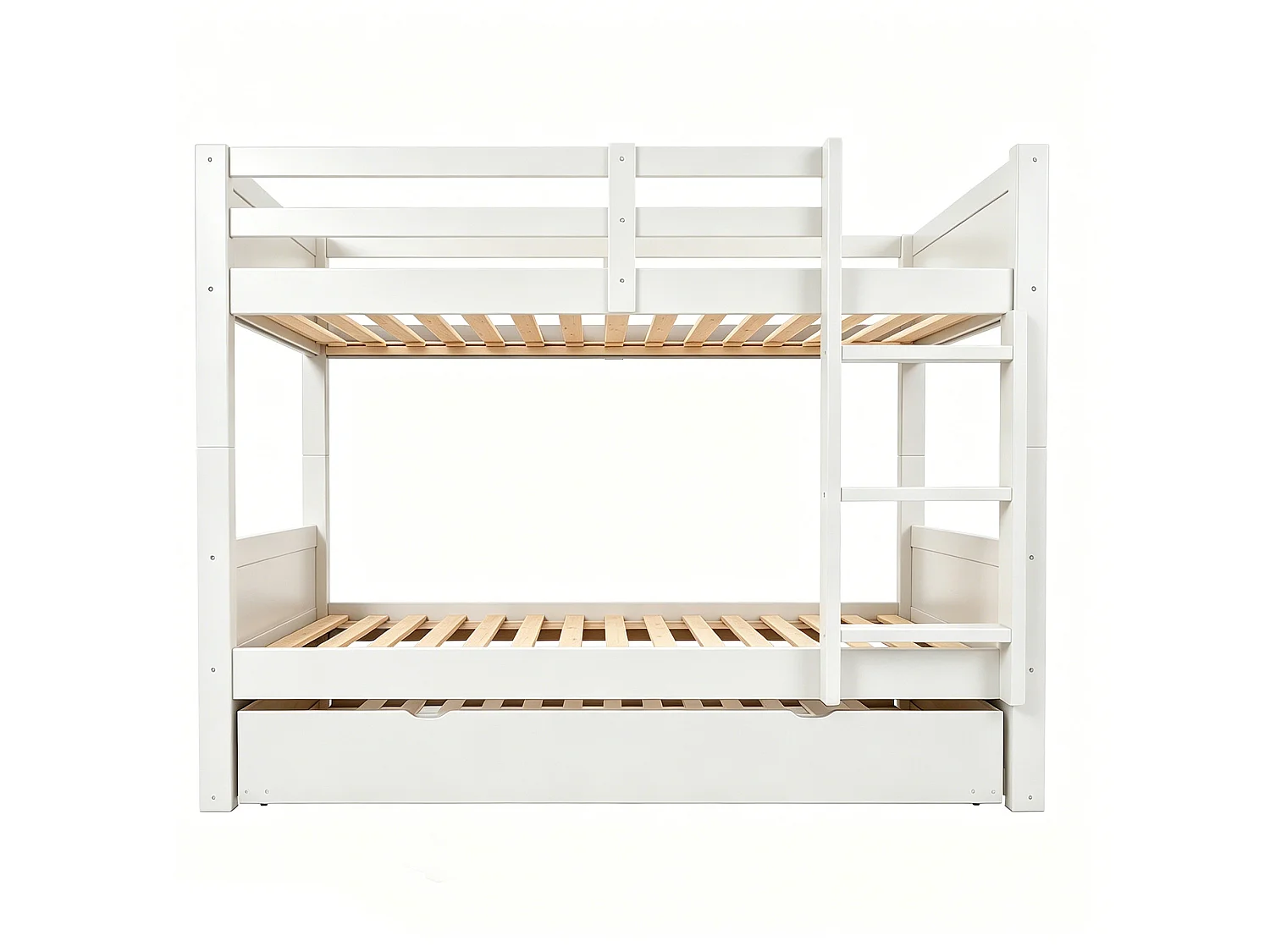 Lit superposé en bois 90 x 200 cm - lit gigogne - convertible en lit simple - avec barrières de sécurité - blanc (matelas non inclus)