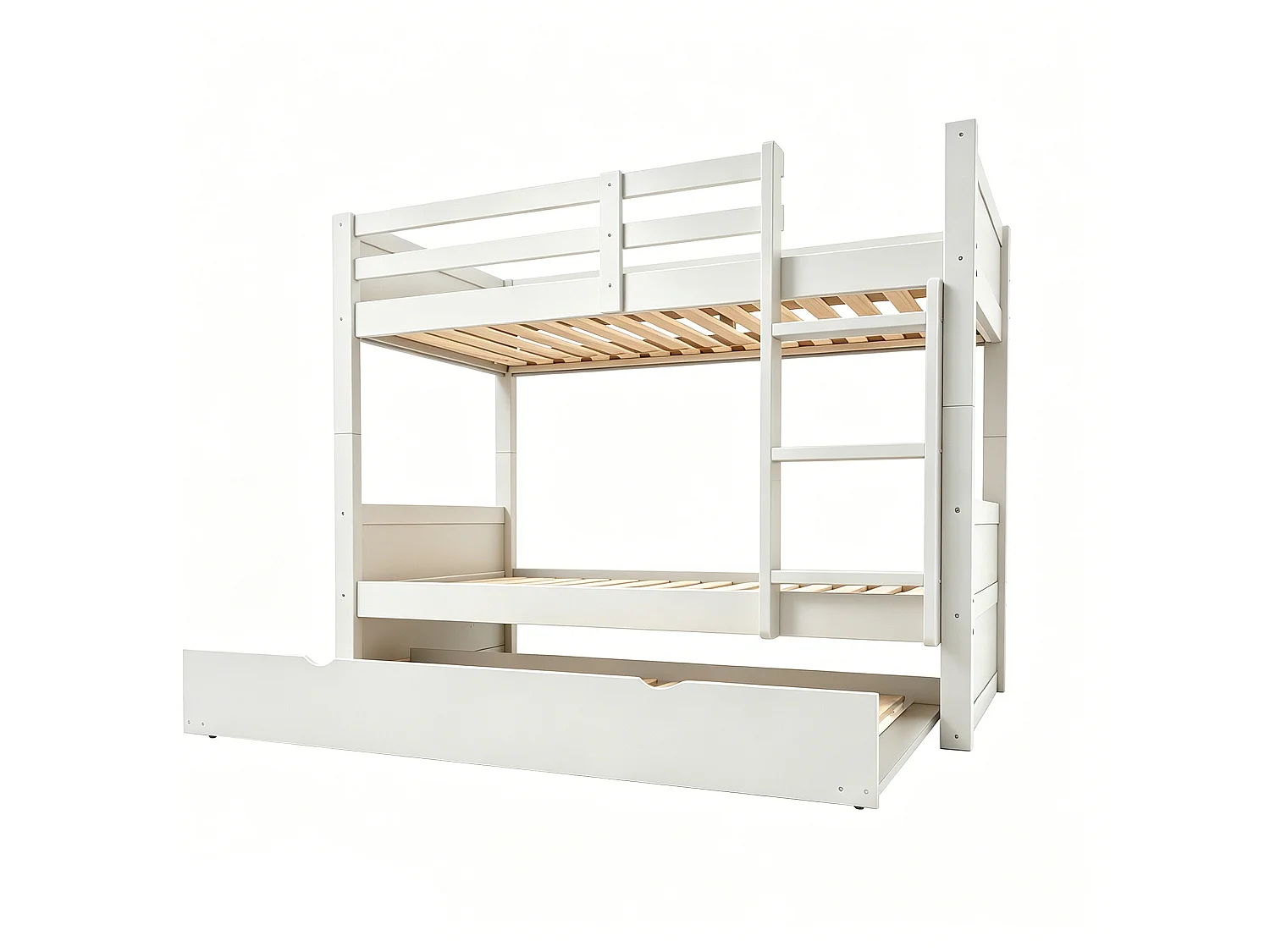 Lit superposé en bois 90 x 200 cm - lit gigogne - convertible en lit simple - avec barrières de sécurité - blanc (matelas non inclus)