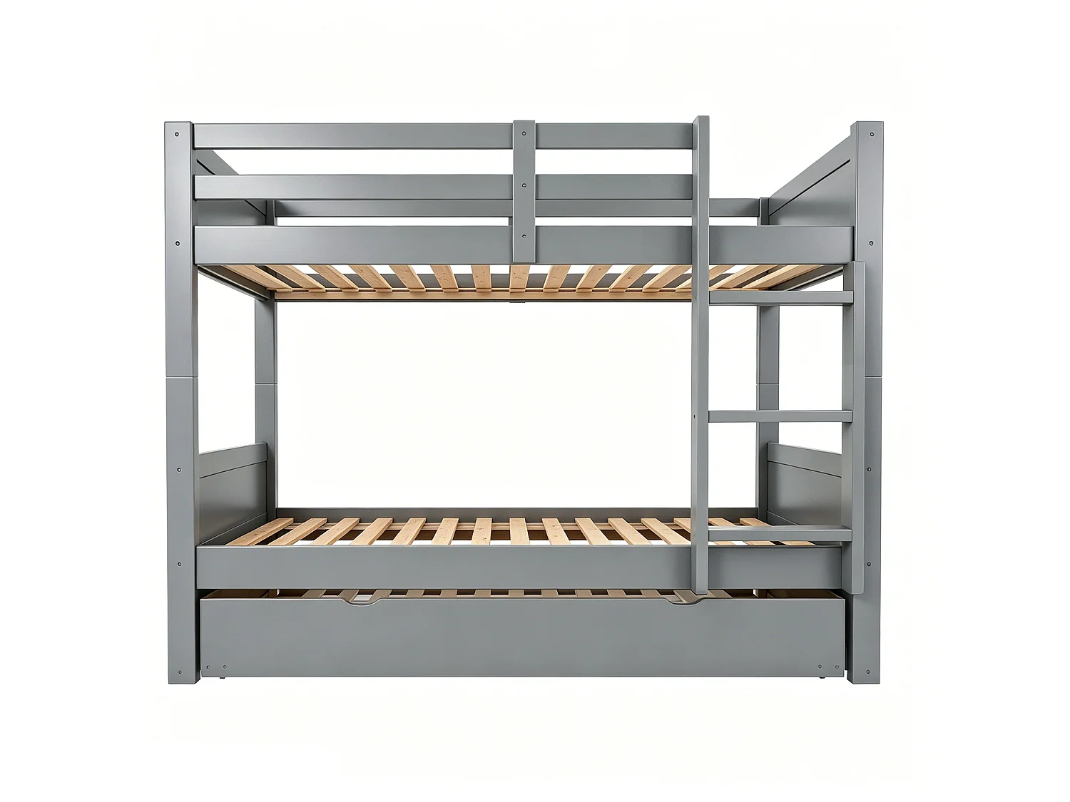 Lit superposé en bois 90 x 200 cm - lit gigogne - convertible en lit simple - avec barrières de sécurité - gris (matelas non inclus)