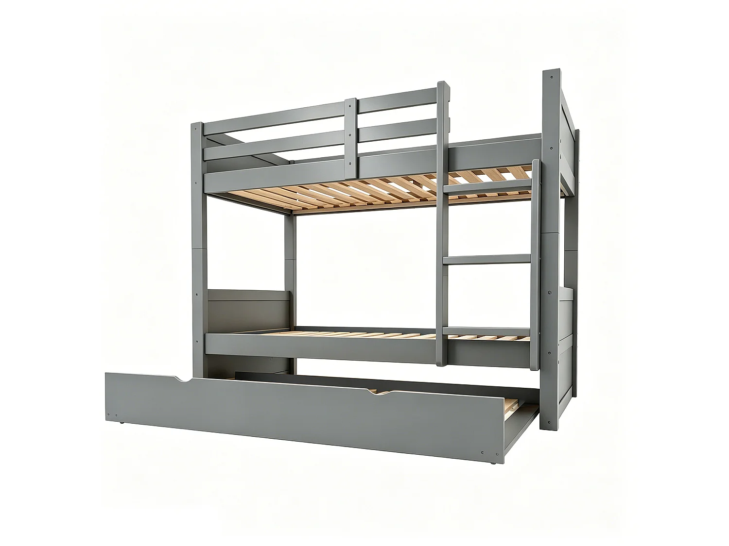 Lit superposé en bois 90 x 200 cm - lit gigogne - convertible en lit simple - avec barrières de sécurité - gris (matelas non inclus)