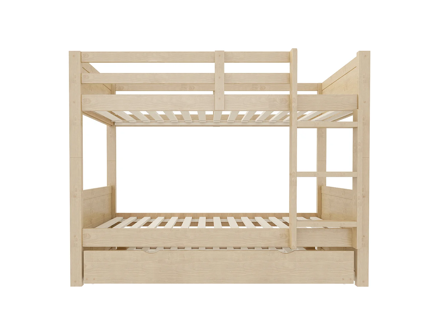Lit superposé en bois 90 x 200 cm - lit gigogne - convertible en lit simple - avec barrières de sécurité - naturel (matelas non inclus)