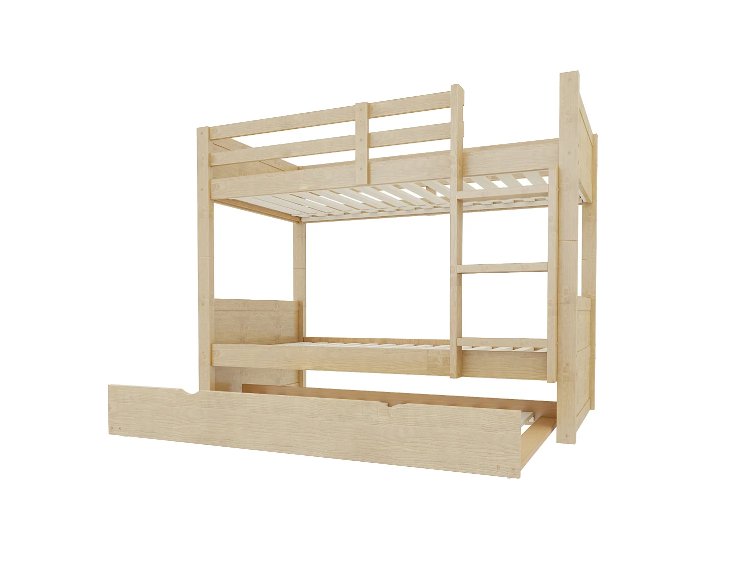 Lit superposé en bois 90 x 200 cm - lit gigogne - convertible en lit simple - avec barrières de sécurité - naturel (matelas non inclus)