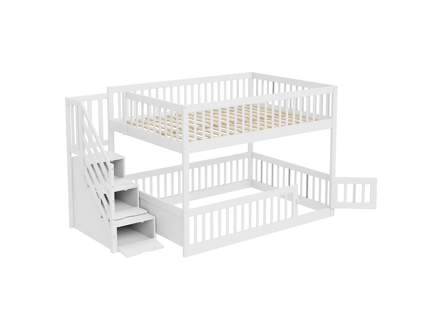Lit superposé 140x200 cm avec rangement - Lit en bois blanc pour enfant et adolescent