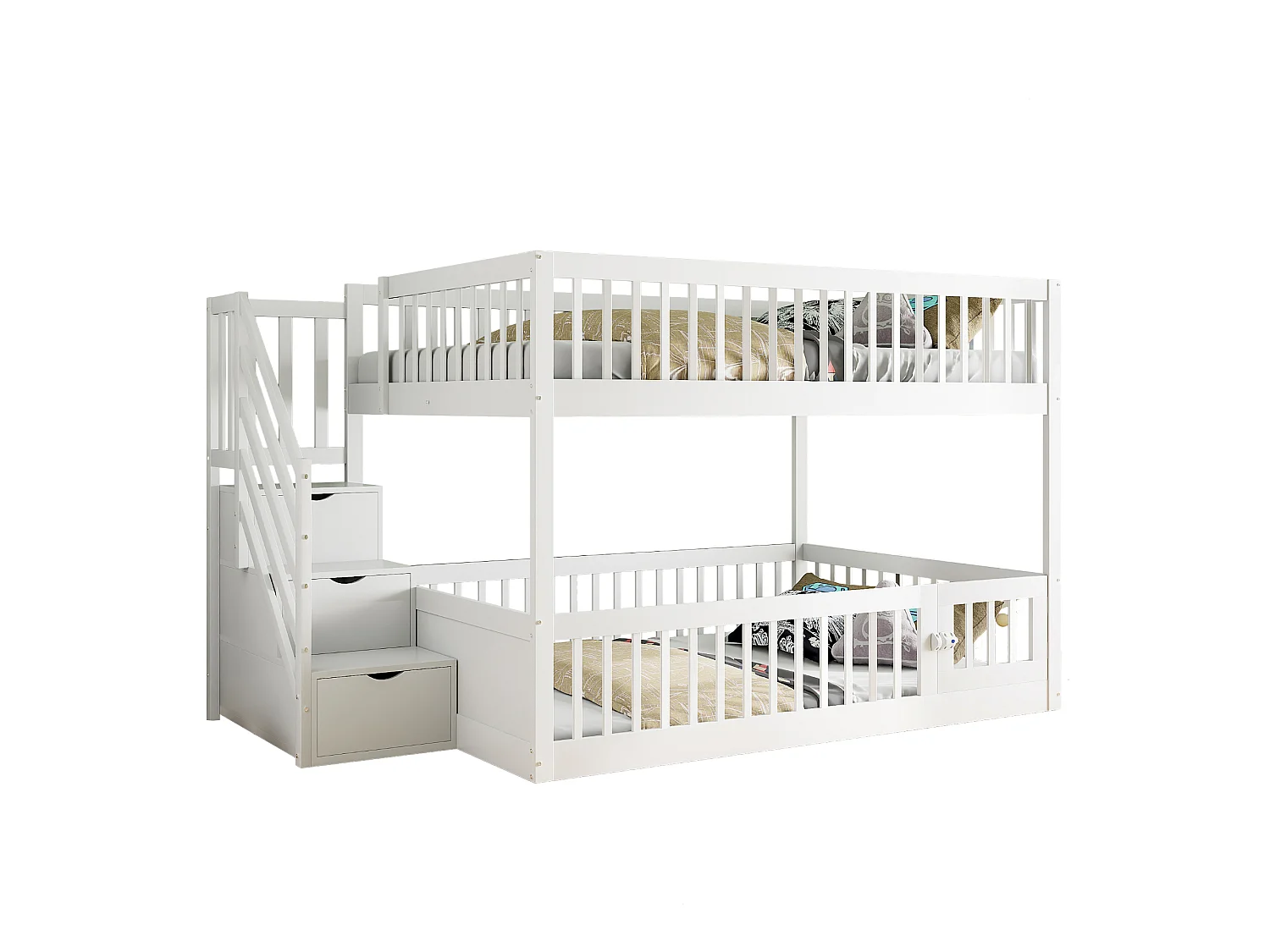 Lit superposé 140x200 cm avec rangement - Lit en bois blanc pour enfant et adolescent