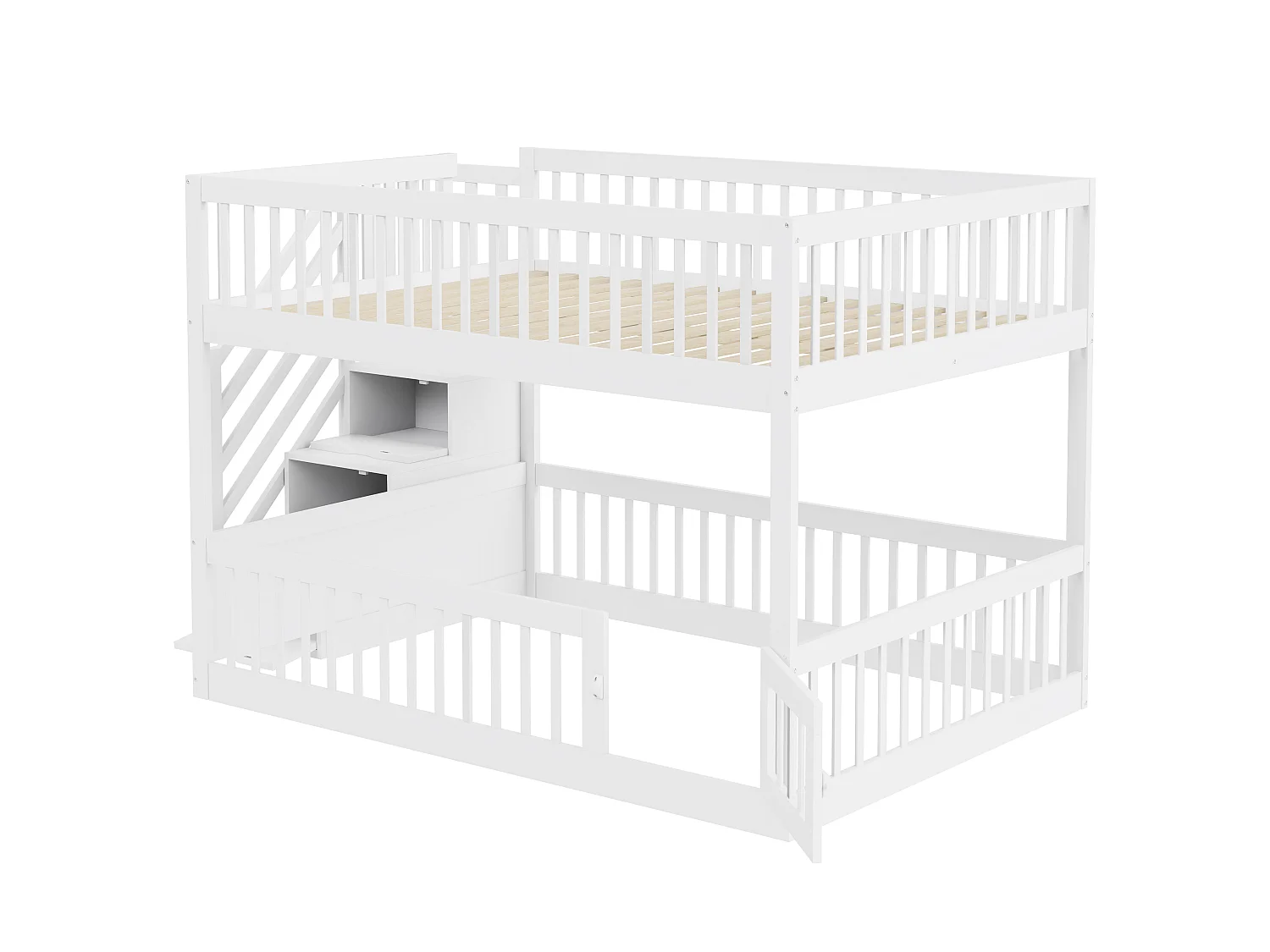 Lit superposé 140x200 cm avec rangement - Lit en bois blanc pour enfant et adolescent