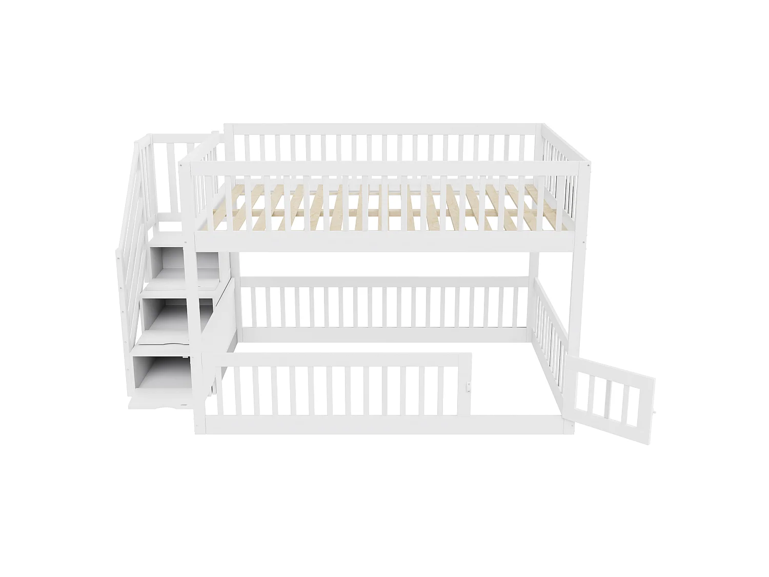 Lit superposé 140x200 cm avec rangement - Lit en bois blanc pour enfant et adolescent