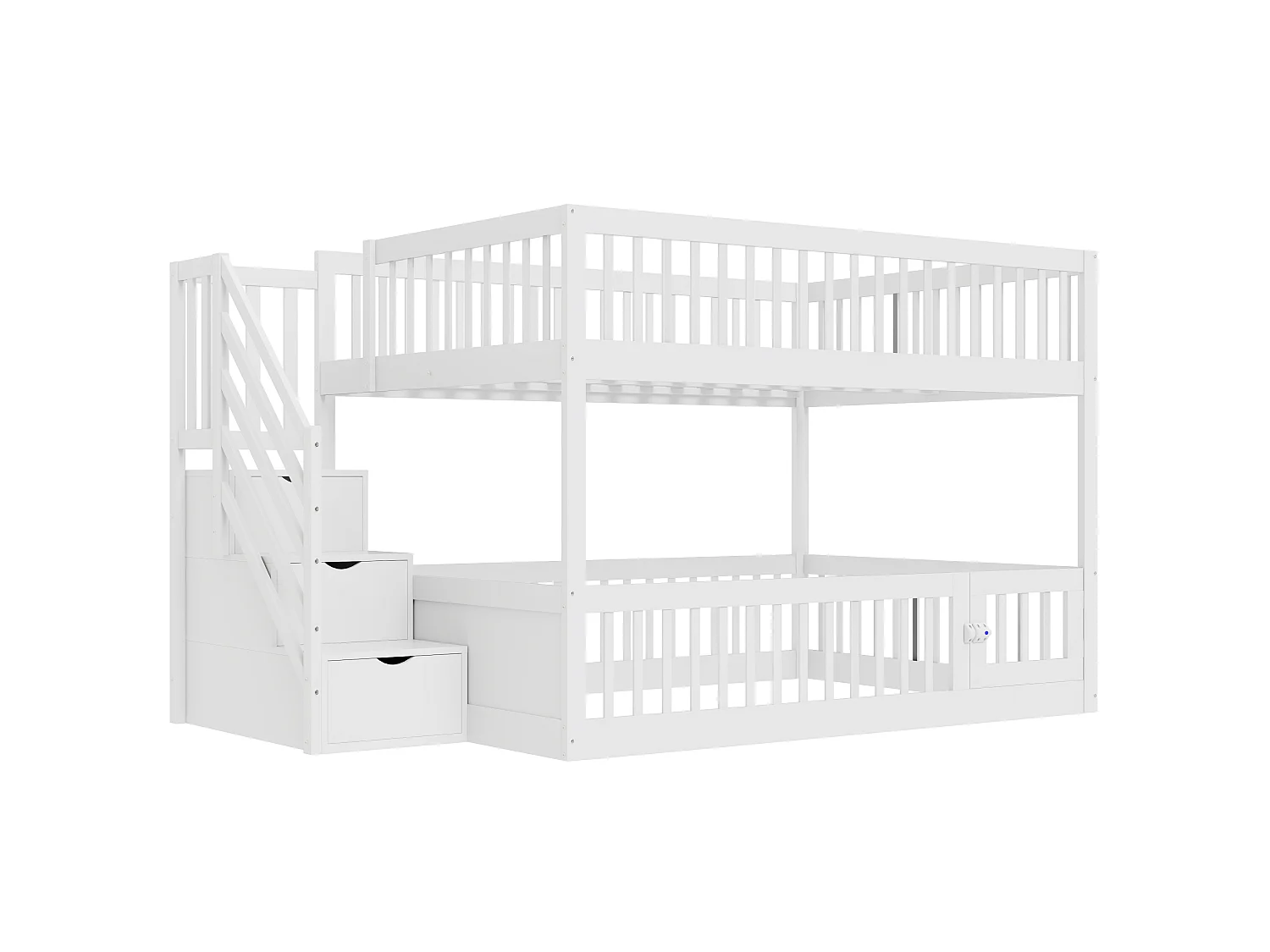 Lit superposé 140x200 cm avec rangement - Lit en bois blanc pour enfant et adolescent