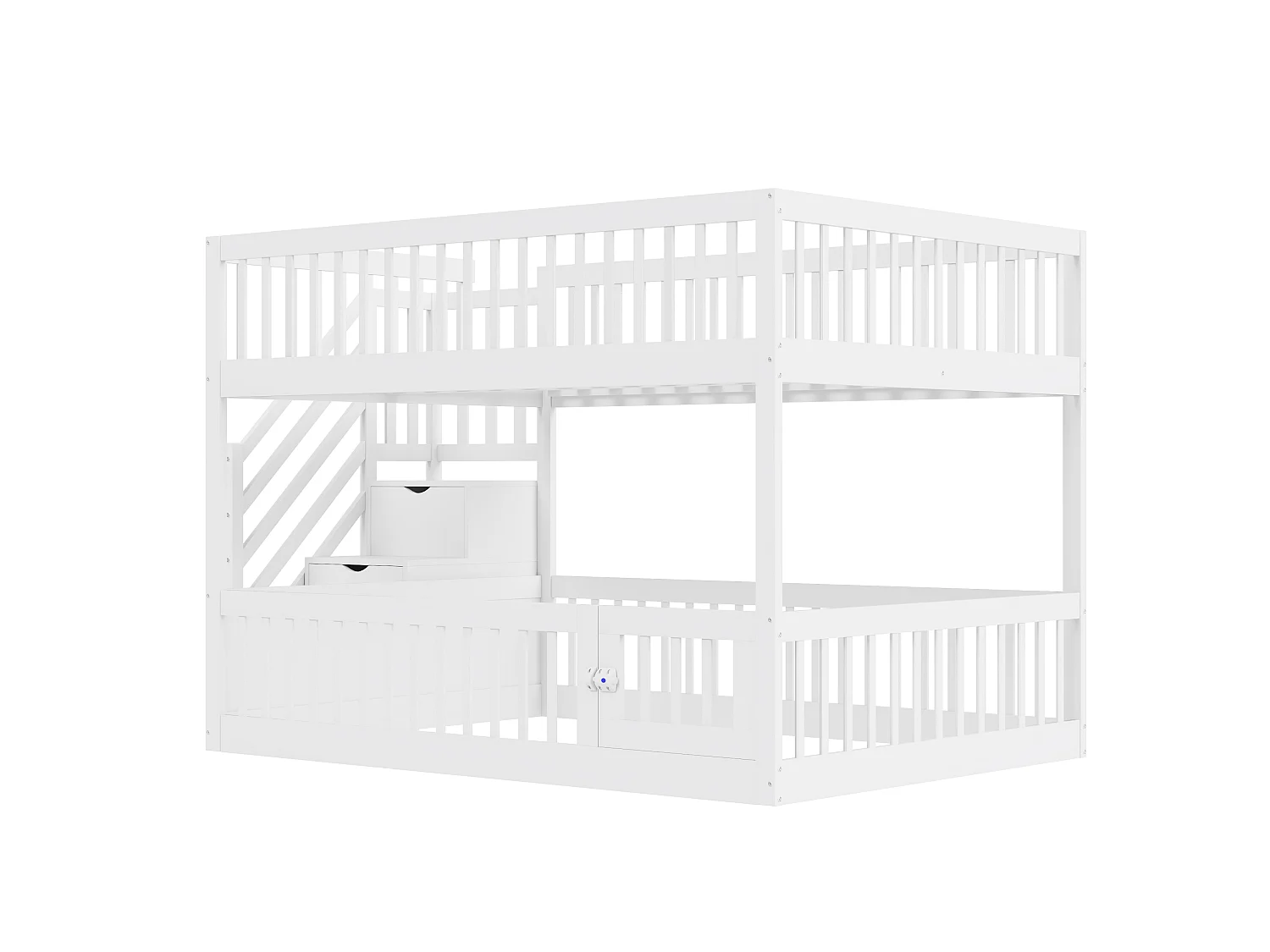 Lit superposé 140x200 cm avec rangement - Lit en bois blanc pour enfant et adolescent