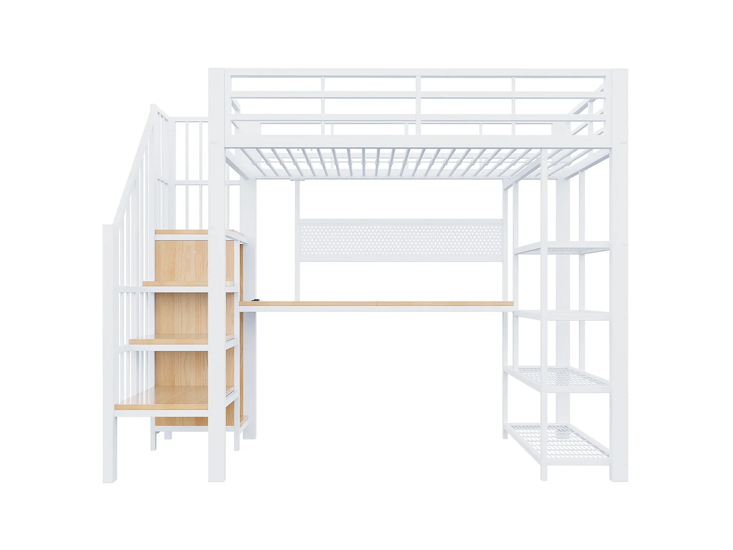 Lit mezzanine 90 x 200 cm - Avec bureau - Avec prise électrique - Avec éclairage LED - blanc (Matelas non inclus)