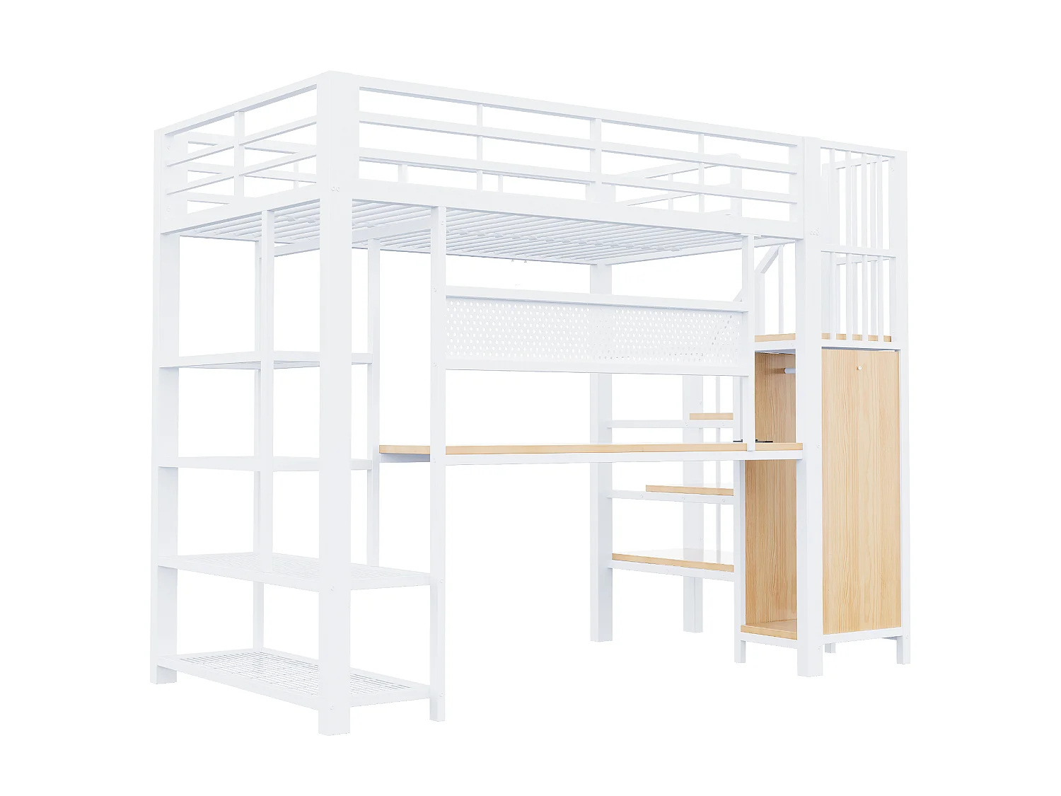 Lit mezzanine 90 x 200 cm - Avec bureau - Avec prise électrique - Avec éclairage LED - blanc (Matelas non inclus)