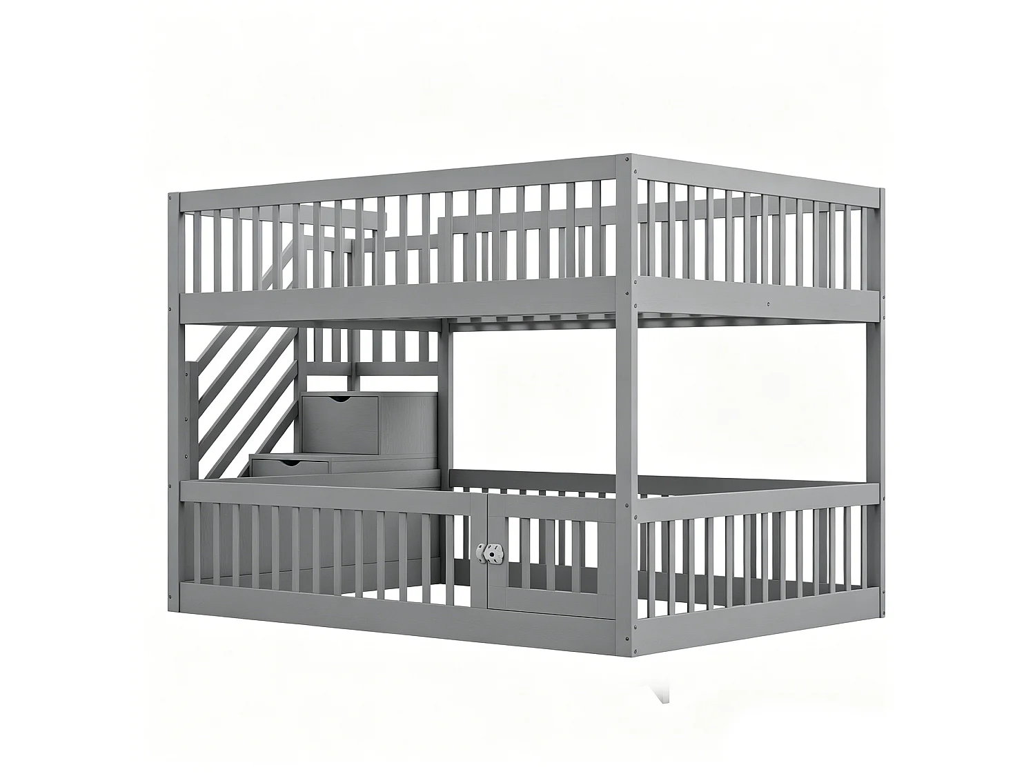 Lit superposé 140x200 cm avec rangement - Lit en bois gris pour enfant et adolescent
