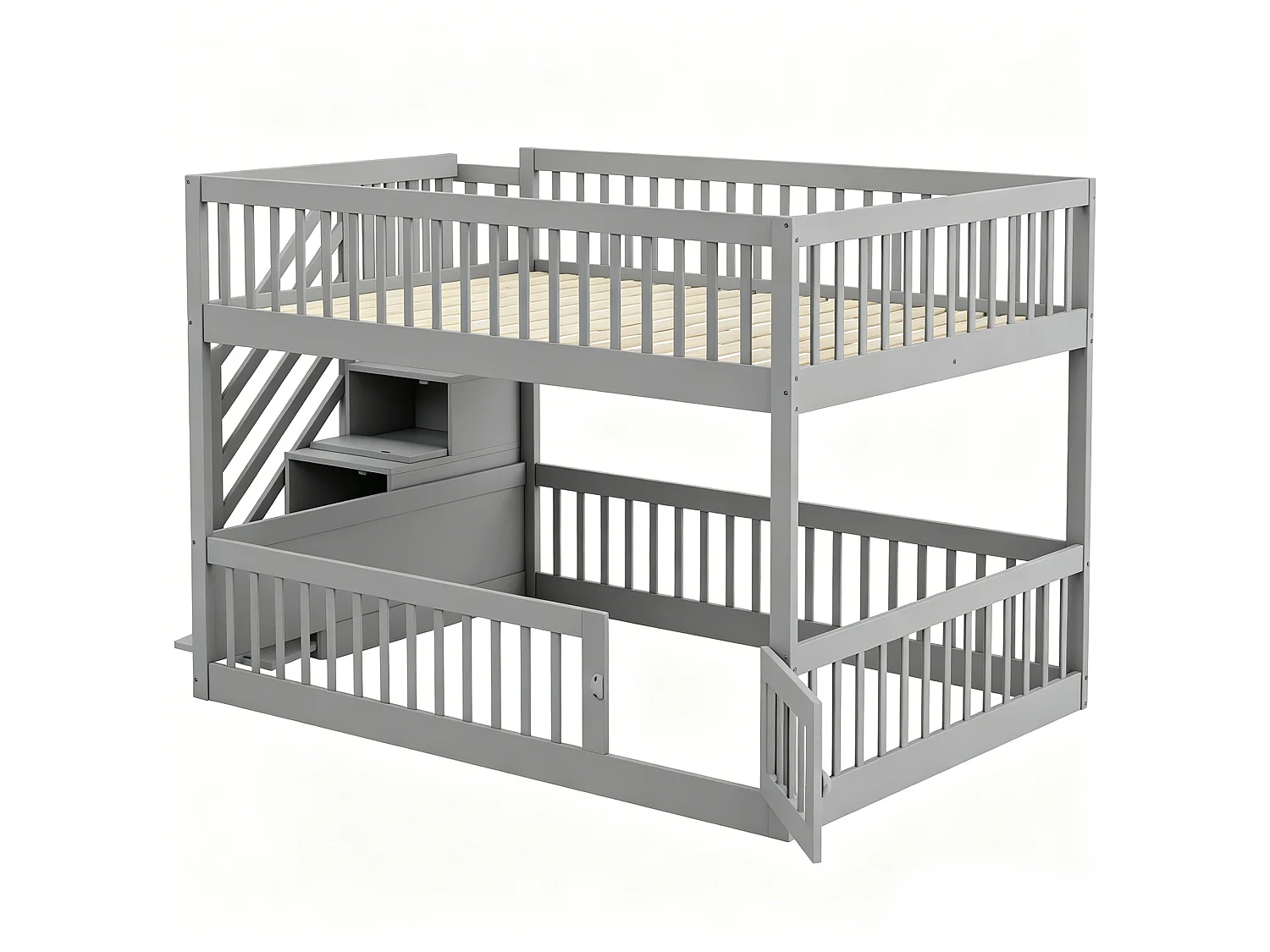 Lit superposé 140x200 cm avec rangement - Lit en bois gris pour enfant et adolescent