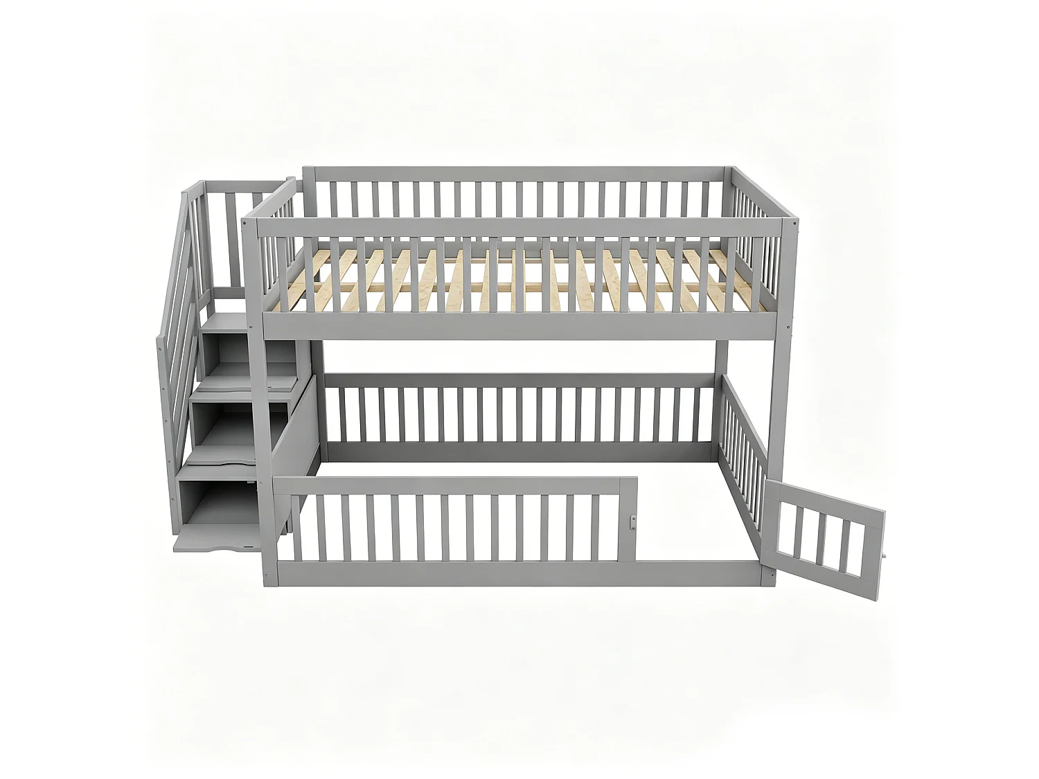 Lit superposé 140x200 cm avec rangement - Lit en bois gris pour enfant et adolescent