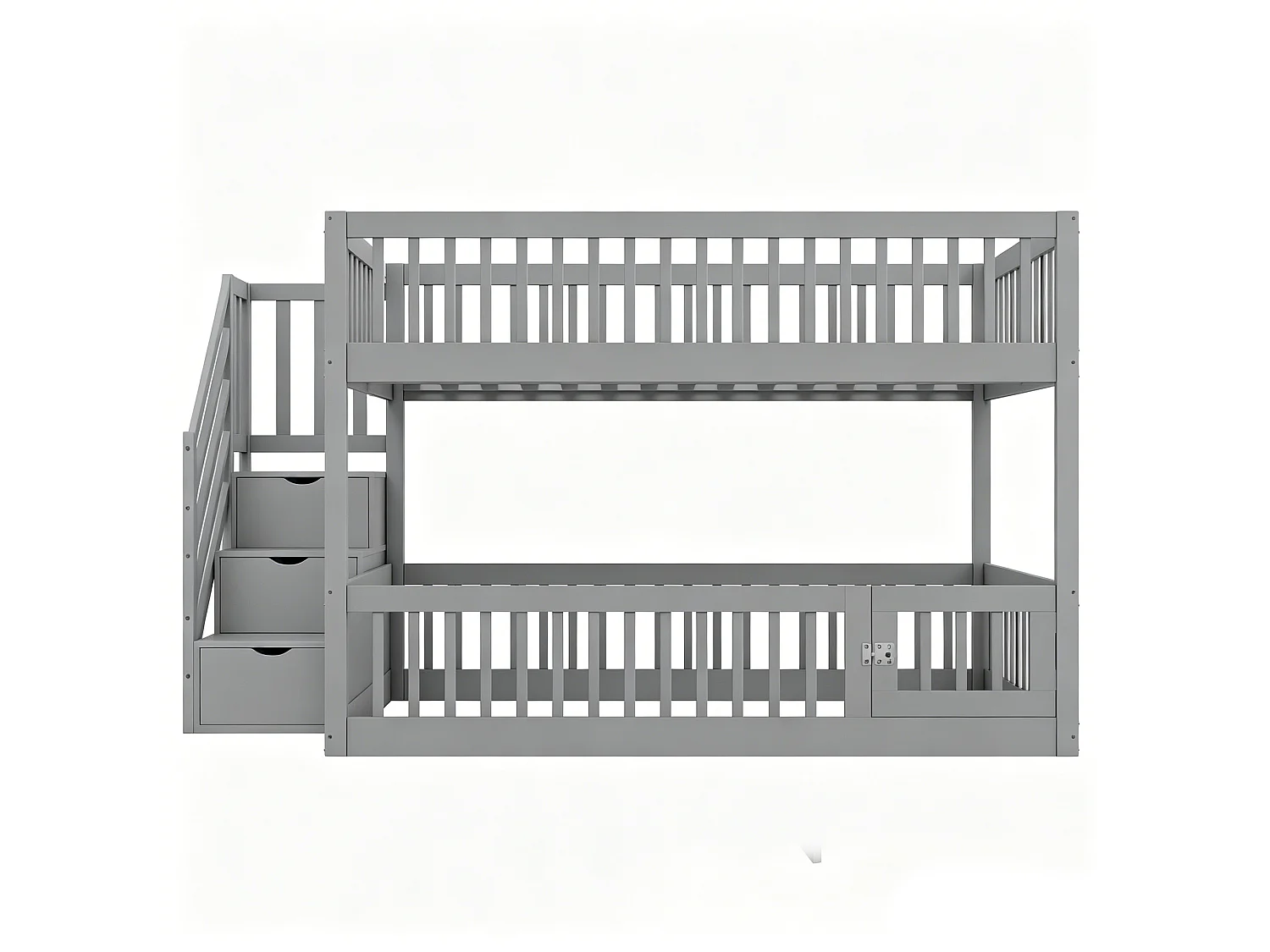 Lit superposé 140x200 cm avec rangement - Lit en bois gris pour enfant et adolescent
