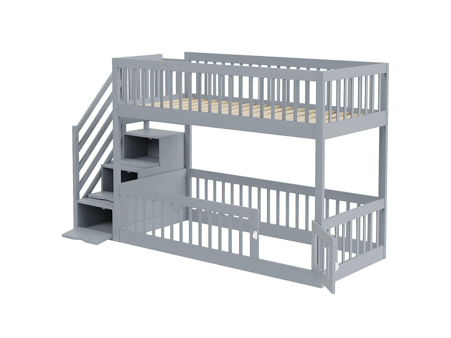 Lit superposé enfant 90x200 cm avec rangement - Bois en MDF gris