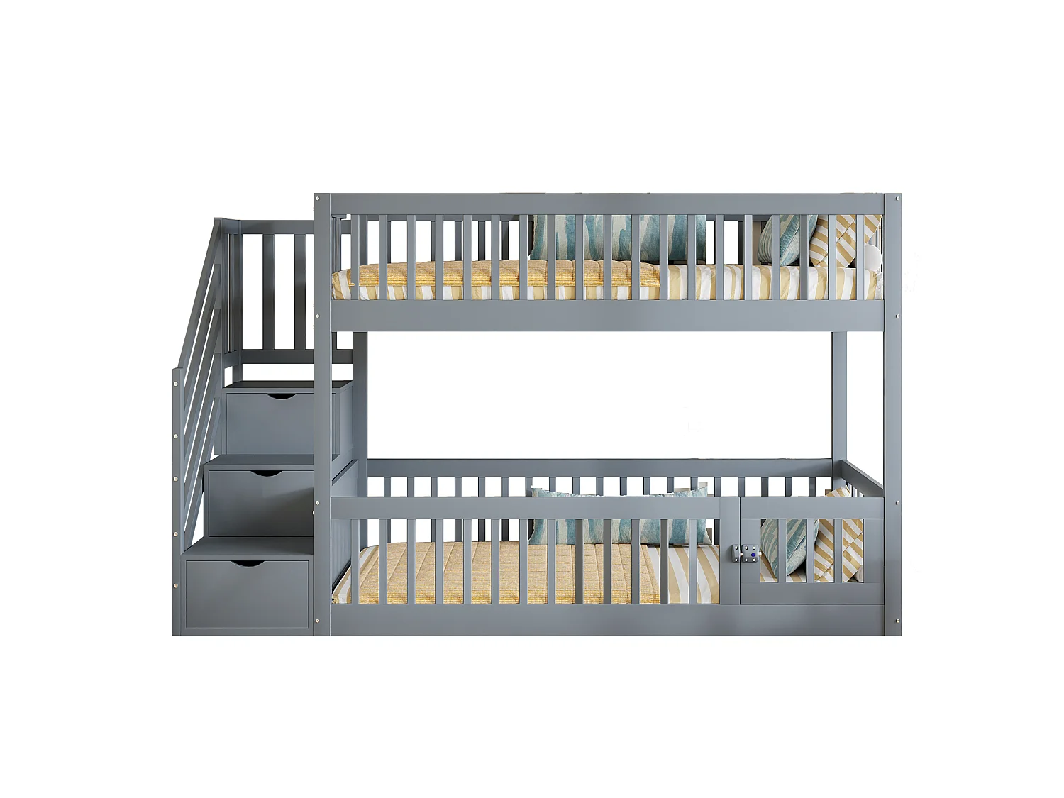 Lit superposé enfant 90x200 cm avec rangement - Bois en MDF gris