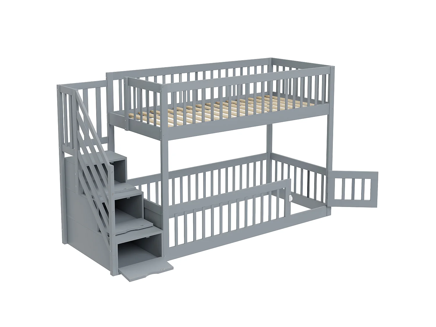 Lit superposé enfant 90x200 cm avec rangement - Bois en MDF gris