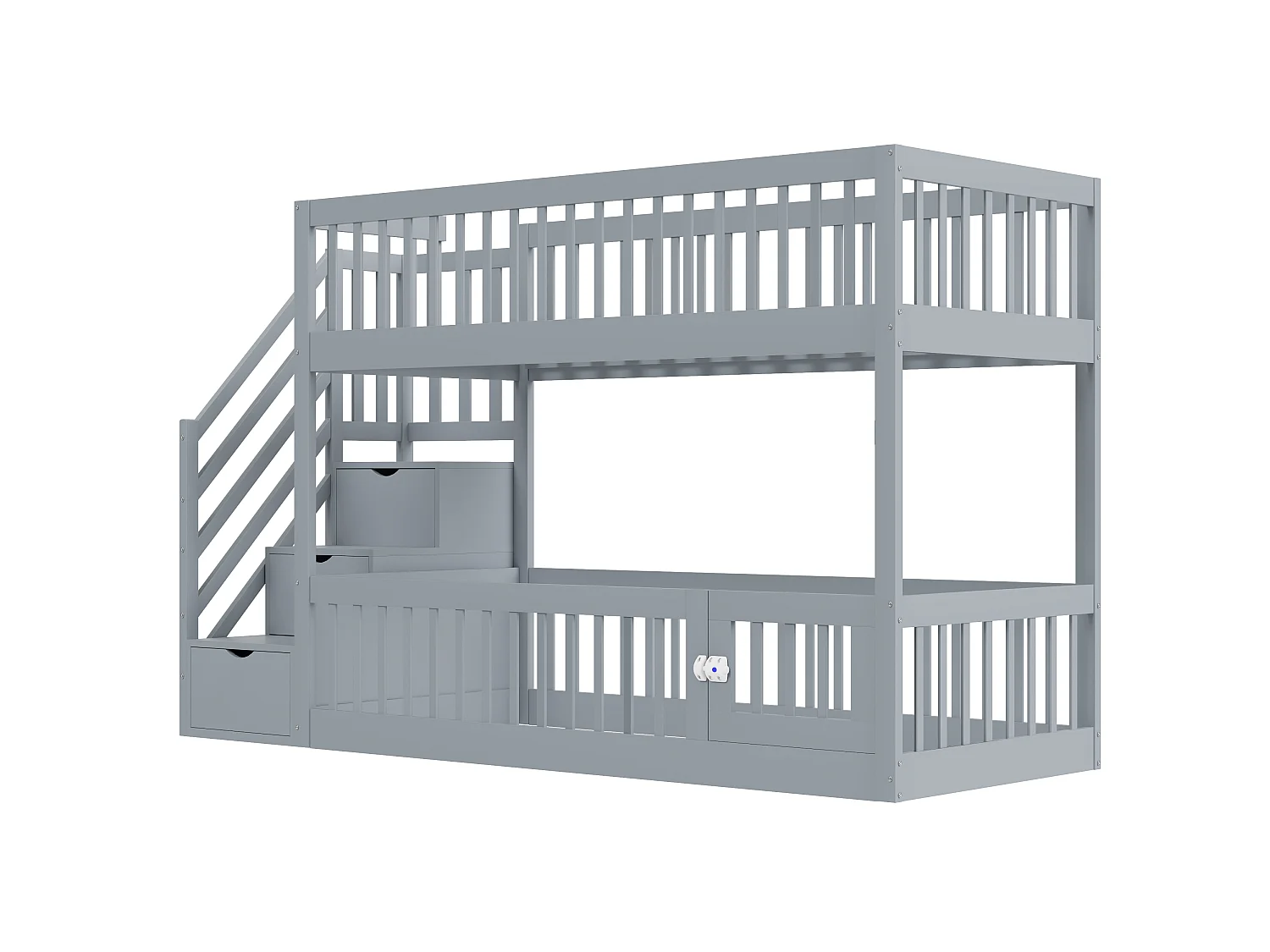 Lit superposé enfant 90x200 cm avec rangement - Bois en MDF gris