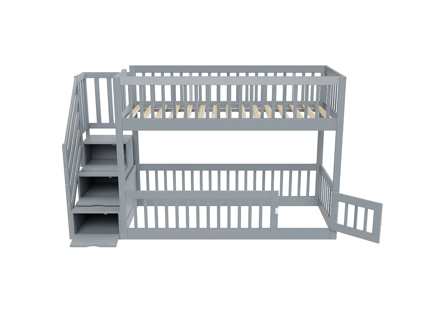 Lit superposé enfant 90x200 cm avec rangement - Bois en MDF gris