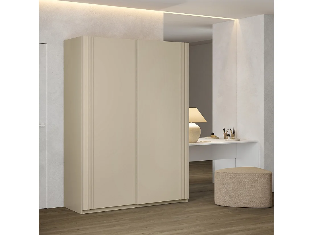 Armoire MONVIA 2 portes coulissantes cachemire avec fermeture silencieuse 150 cm