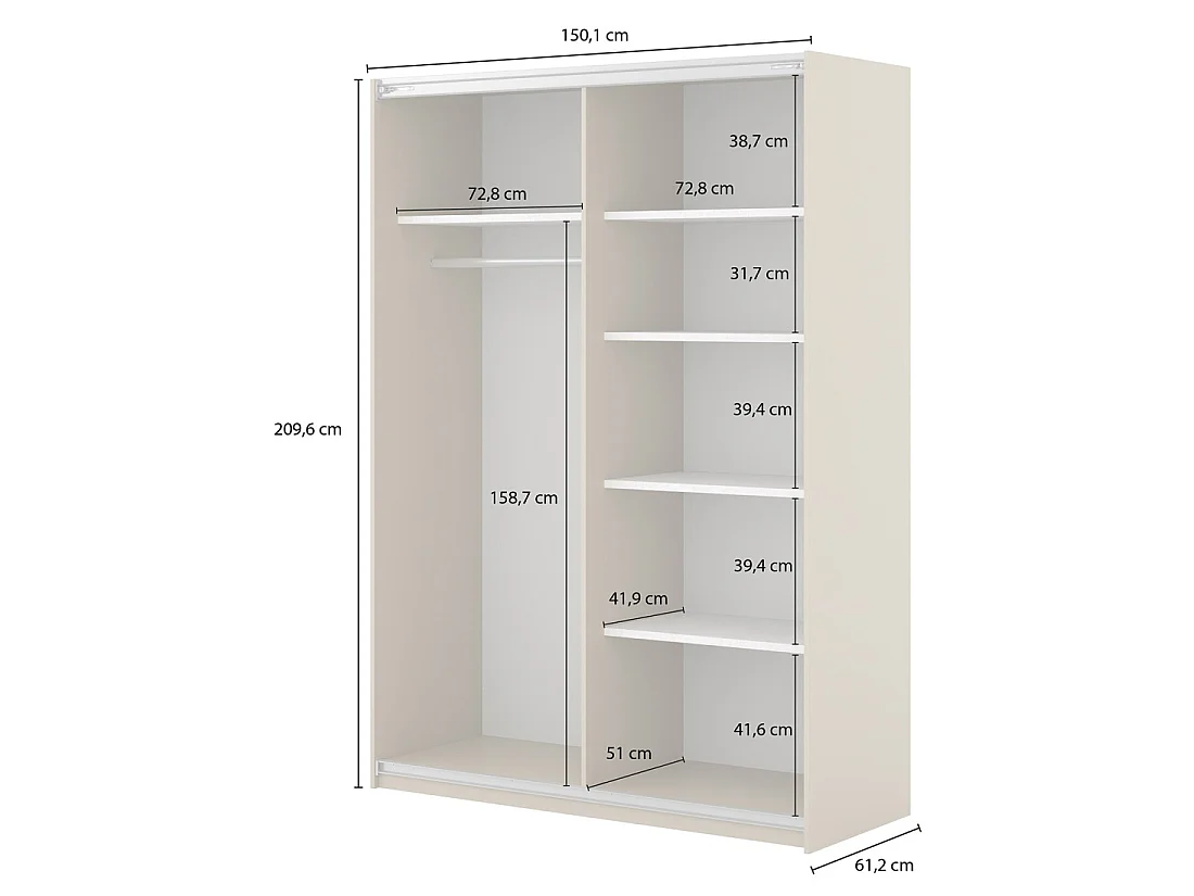Armoire MONVIA 2 portes coulissantes cachemire avec fermeture silencieuse 150 cm