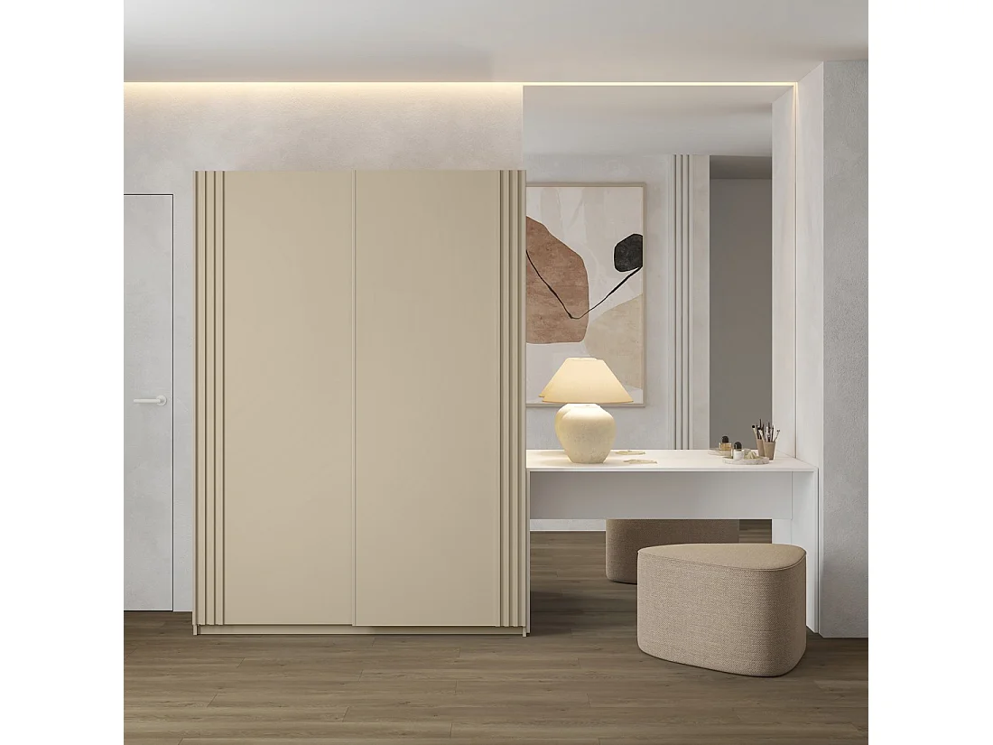 Armoire MONVIA 2 portes coulissantes cachemire avec fermeture silencieuse 150 cm