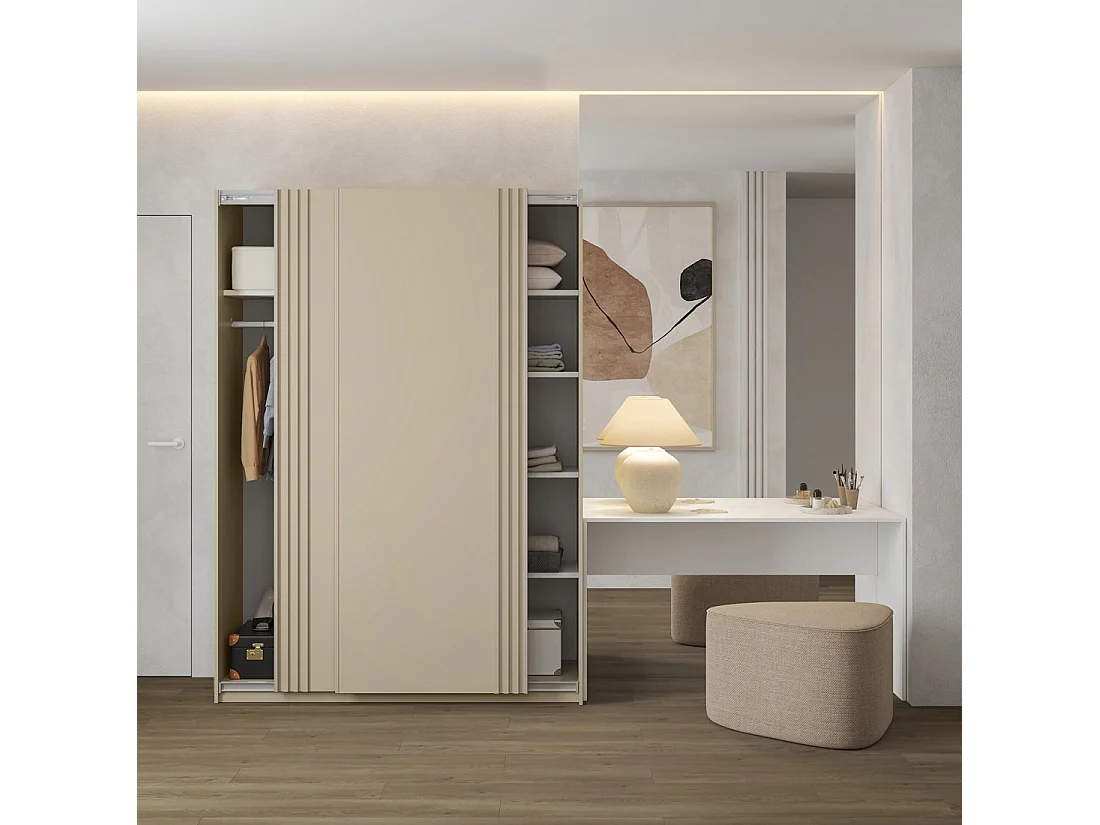 Armoire MONVIA 2 portes coulissantes cachemire avec fermeture silencieuse 150 cm