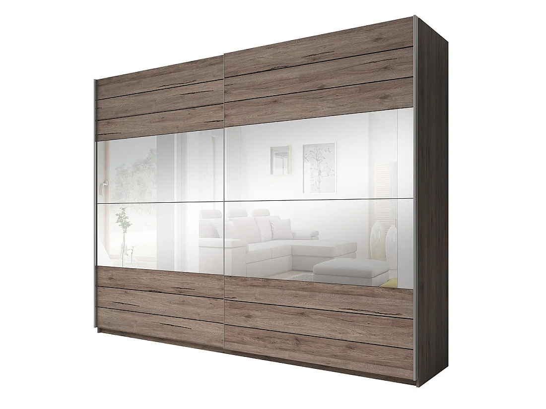Armario FLOYD 270 cm - 2 puertas correderas con espejos color madera natural