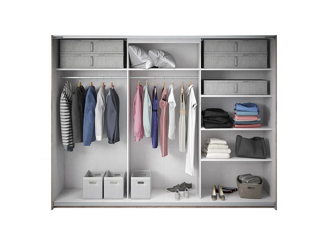 Armario FLOYD 270 cm - 2 puertas correderas con espejos color madera natural