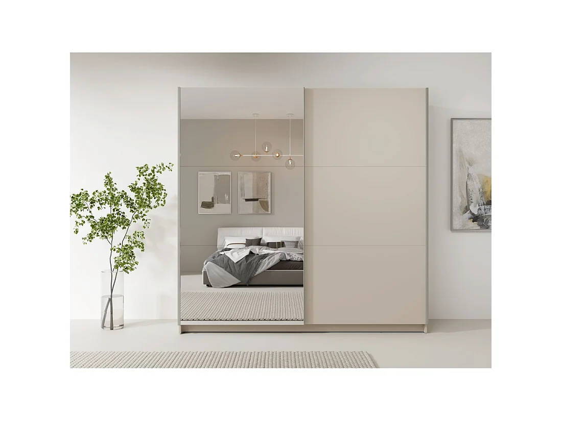 Armoire ARSALA 2 portes coulissantes avec miroir beige sable 151 cm