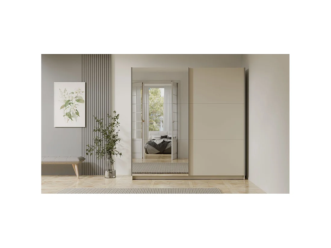 Armoire ARSALA 2 portes coulissantes avec miroir beige sable 151 cm