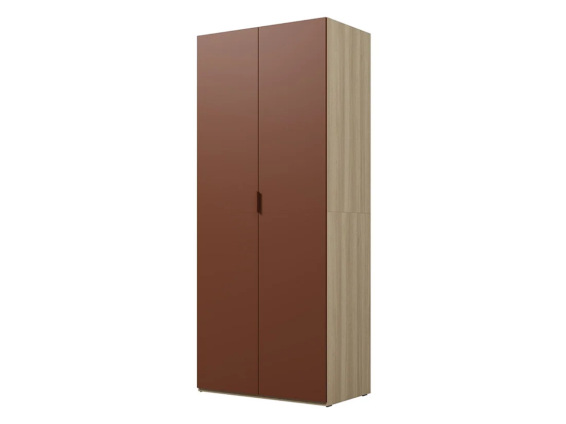 Armoire CALMIA terracotta et chêne clair 90 cm avec penderie et étagères