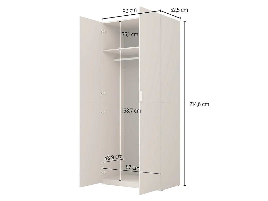 Armoire CALMIA terracotta et chêne clair 90 cm avec penderie et étagères