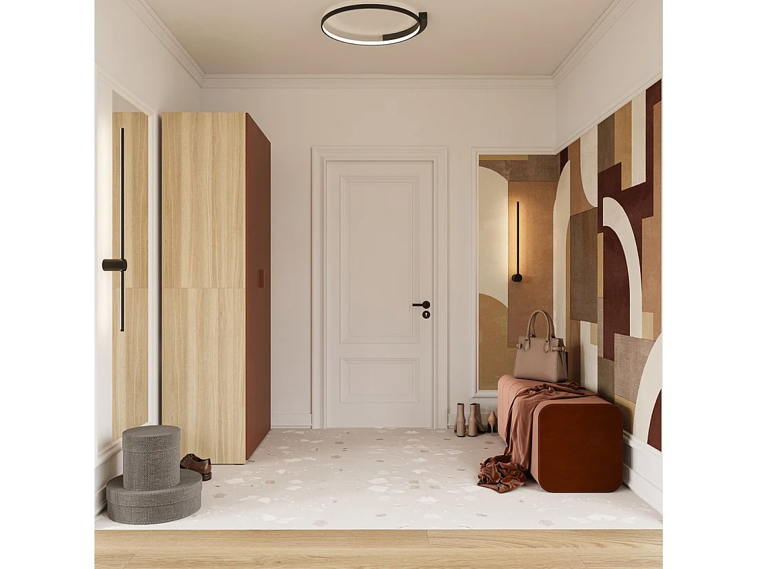 Armoire CALMIA terracotta et chêne clair 90 cm avec penderie et étagères