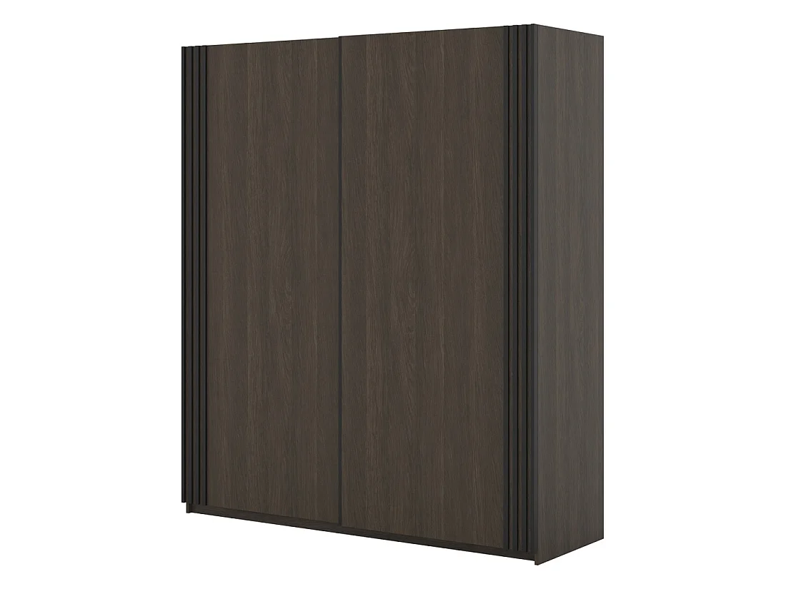 Armoire MONVIA 2 portes coulissantes chêne foncé et noir avec fermeture silencieuse 180 cm