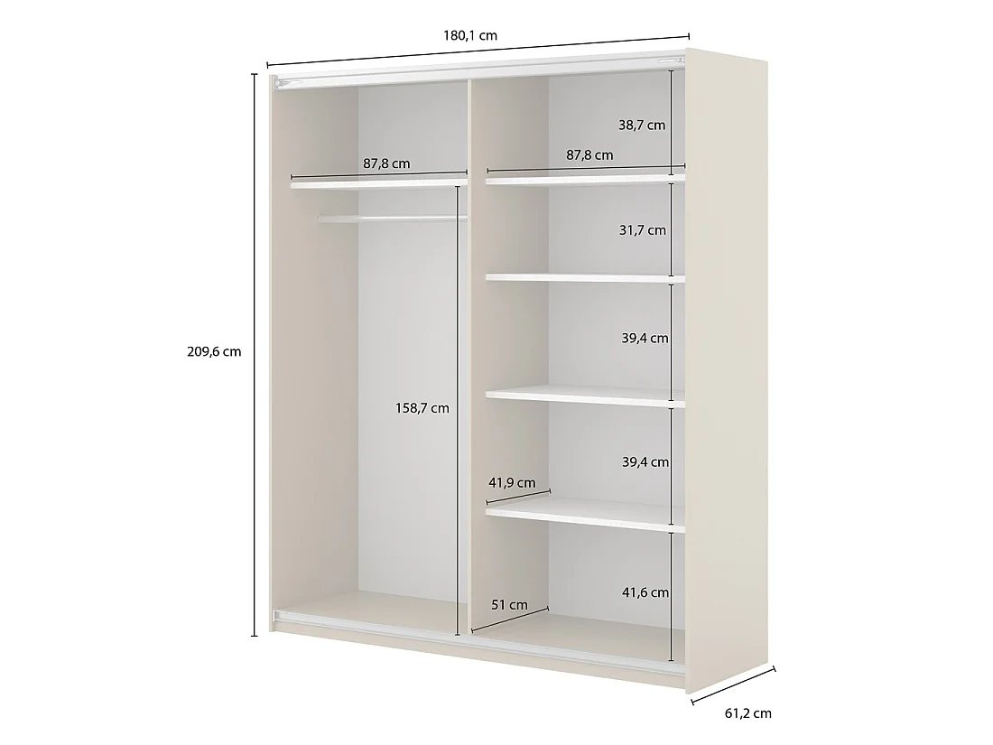 Armoire MONVIA 2 portes coulissantes chêne foncé et noir avec fermeture silencieuse 180 cm