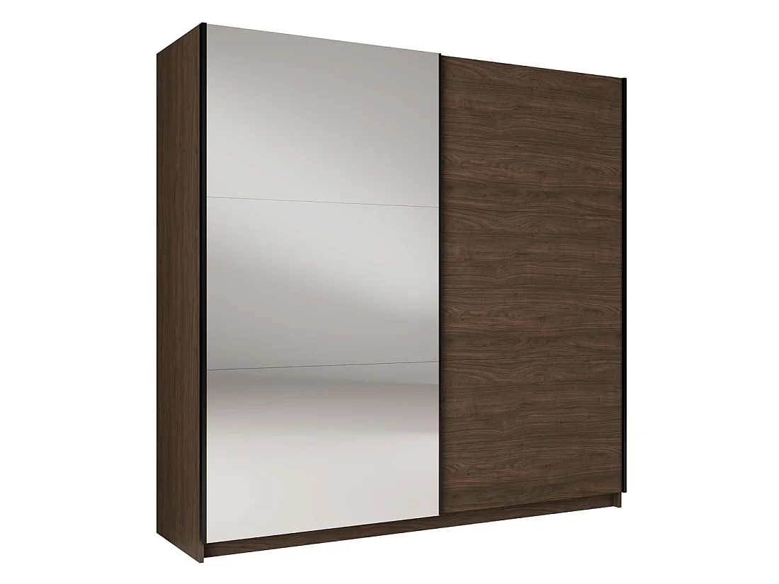 Schrank ARSALA mit 2 Schiebetüren und Spiegel in Nussbaumfarbe, 151 cm