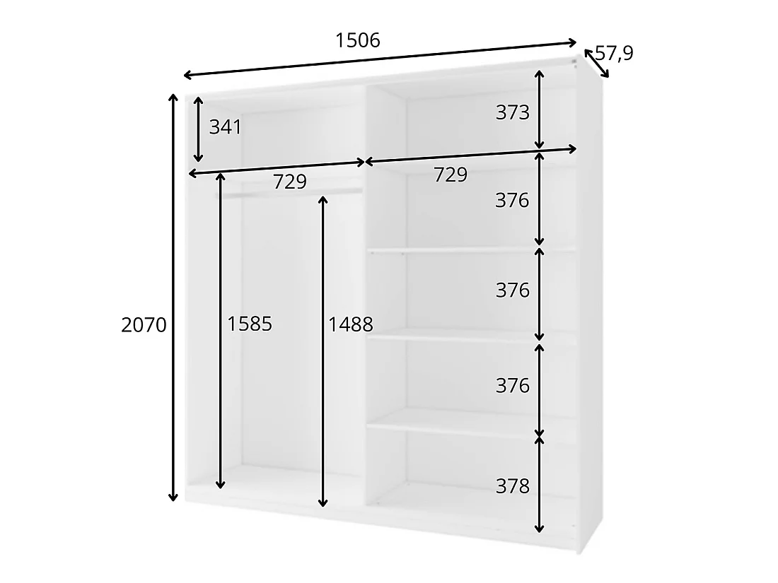 Schrank ARSALA mit 2 Schiebetüren und Spiegel in Nussbaumfarbe, 151 cm