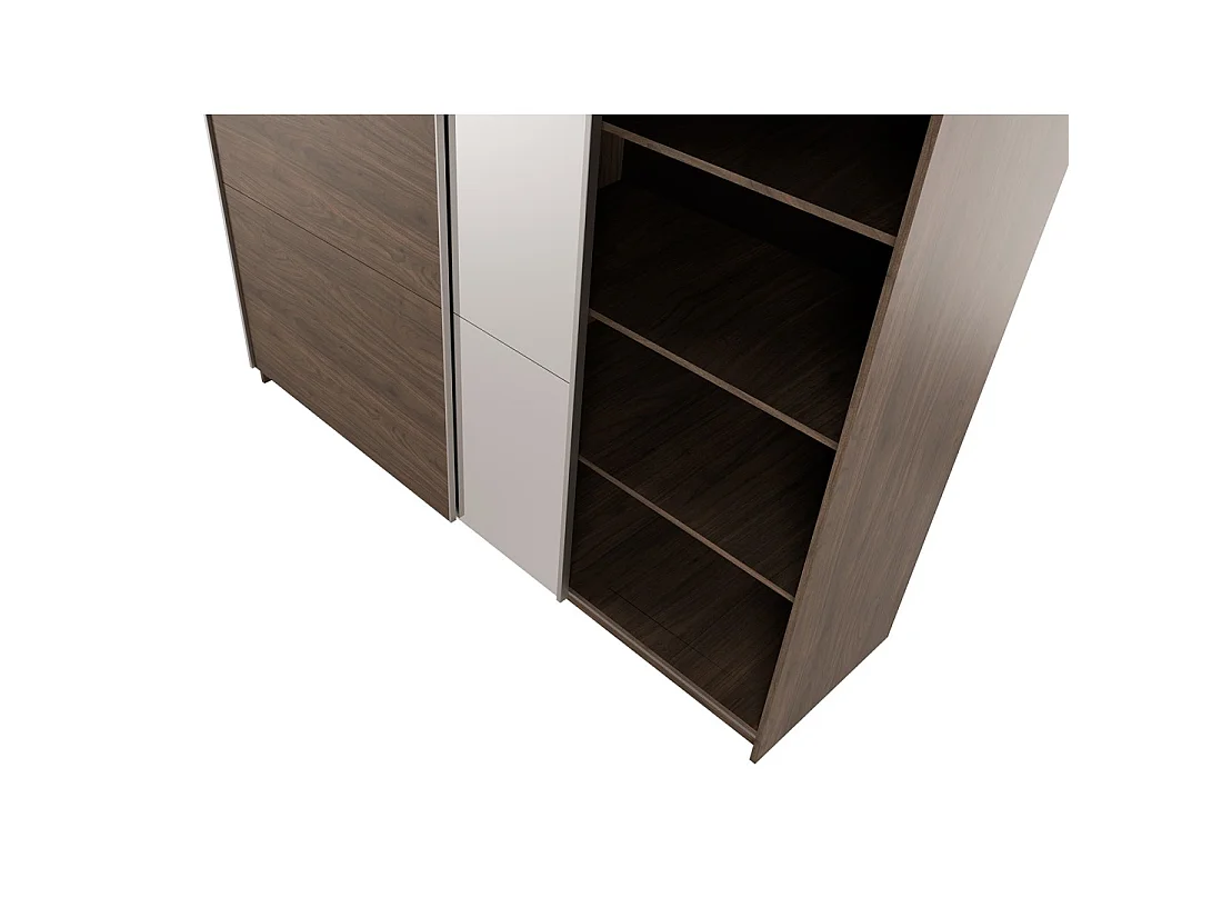 Schrank ARSALA mit 2 Schiebetüren und Spiegel in Nussbaumfarbe, 151 cm