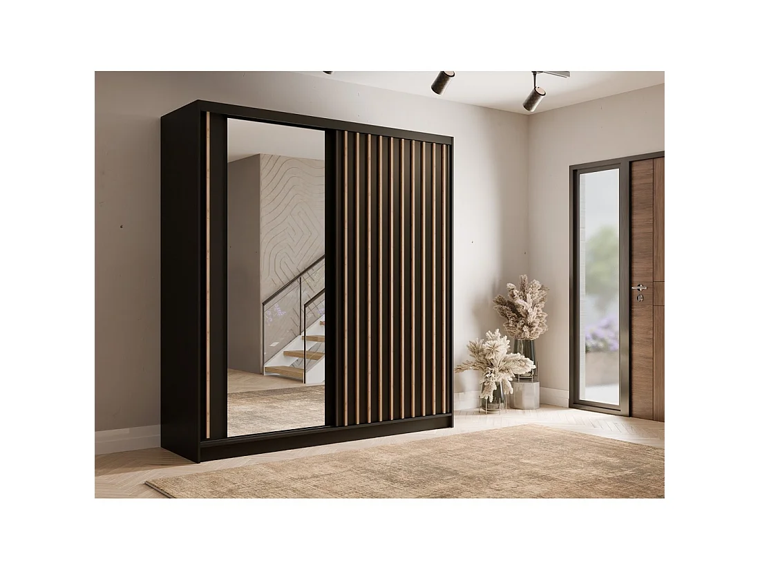 Armario KAZU 2 puertas correderas con espejo gris grafito 205 cm