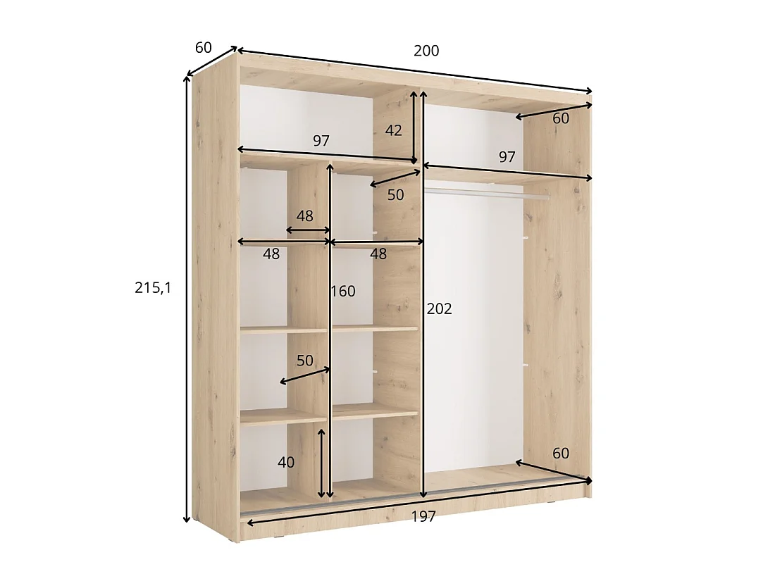 Armario KAZU 2 puertas correderas con espejo gris grafito 205 cm