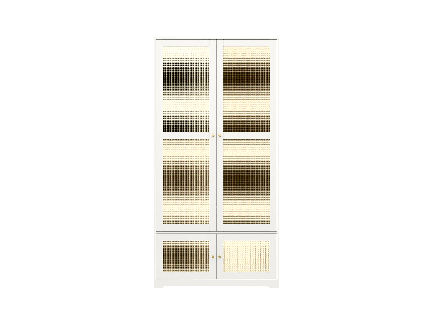 Armoire en rotin avec 4 portes et tringle - Bois en MDF blanc 90 x 48 x 180 cm