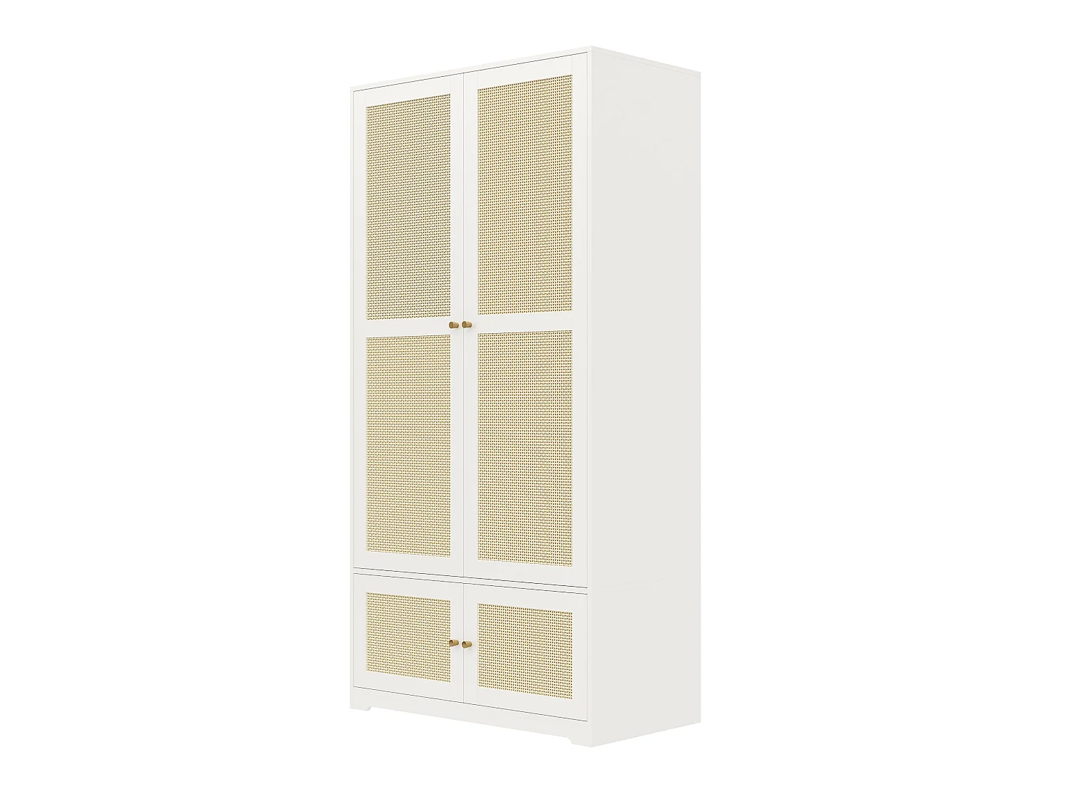 Armoire en rotin avec 4 portes et tringle - Bois en MDF blanc 90 x 48 x 180 cm