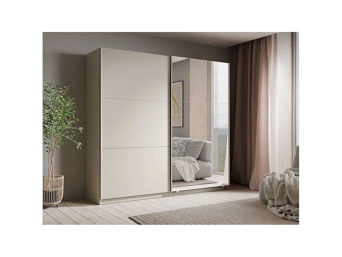 Kledingkast VENEZIA met open LED-dressing en verborgen kasjmier spiegels 221 cm