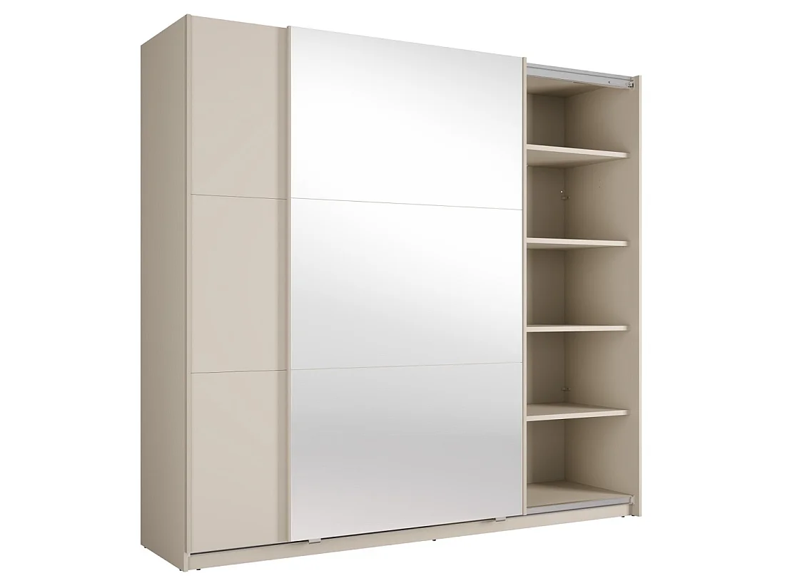 Kledingkast VENEZIA met open LED-dressing en verborgen kasjmier spiegels 221 cm