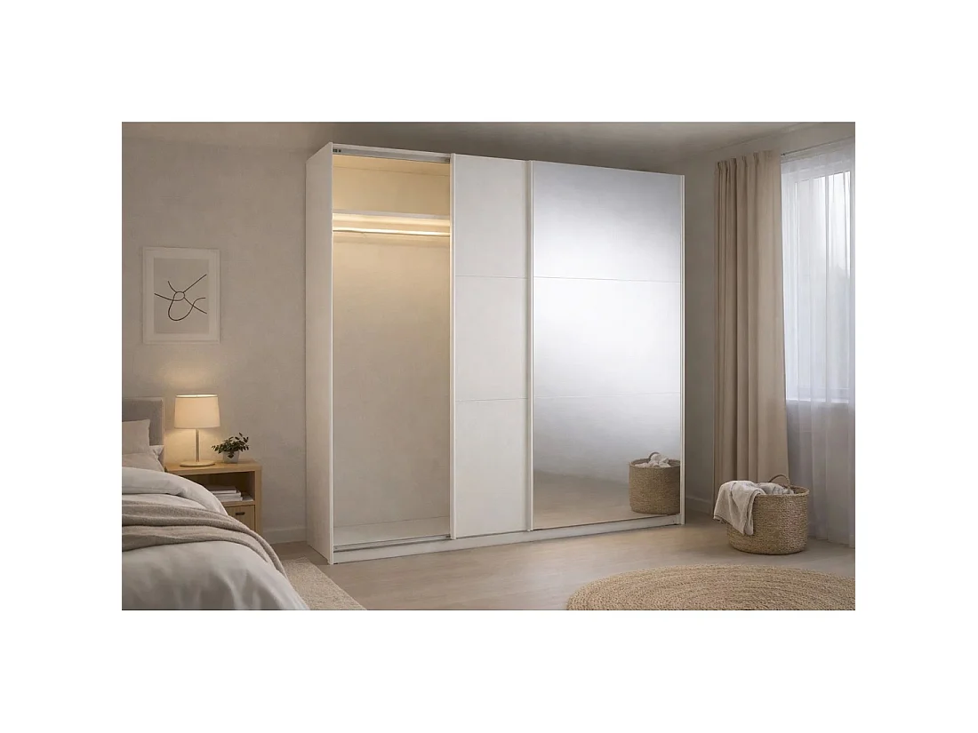 Kledingkast VENEZIA met open LED-dressing en verborgen kasjmier spiegels 221 cm